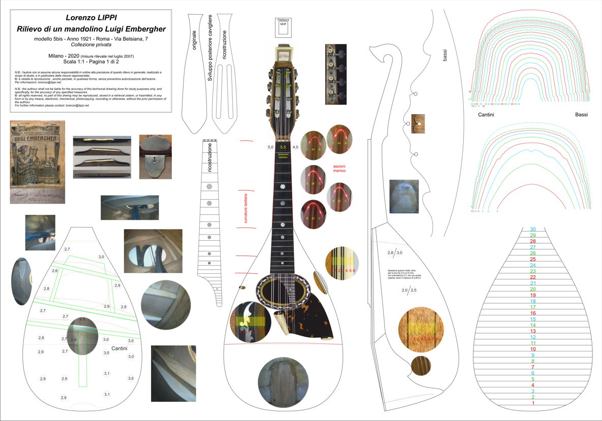 Lorenzo Lippi Drawing Embergher mandolin mod. 5bis Soundohm