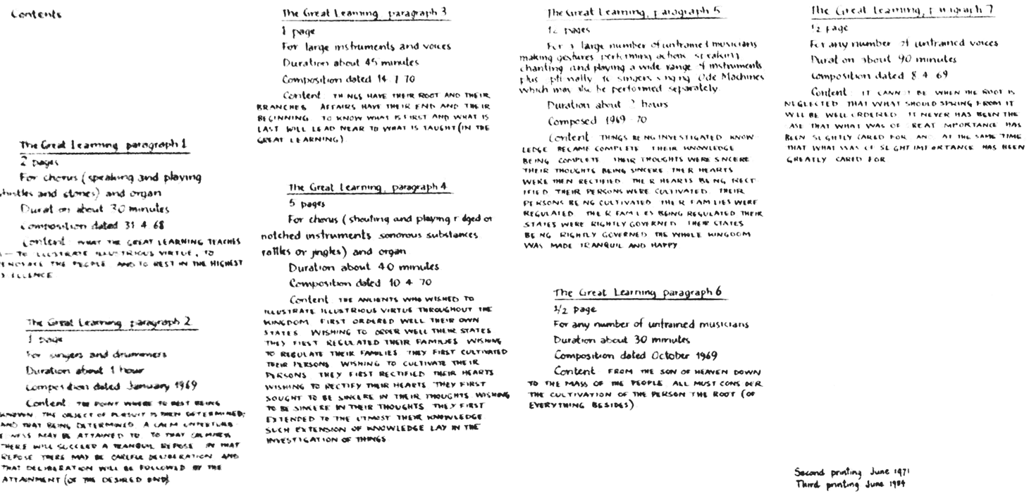 The Great Learning, contents page